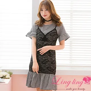 lingling中大尺碼 A3834-01休閒穿搭一字荷葉方領全開釦短袖上衣(優雅粉藕) 歷史價格詳細信息