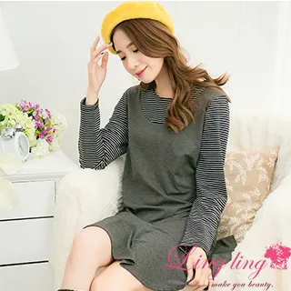 【lingling】圓領條紋T恤上衣+送項鍊PA1001(百搭綠黑) 歷史價格詳細信息