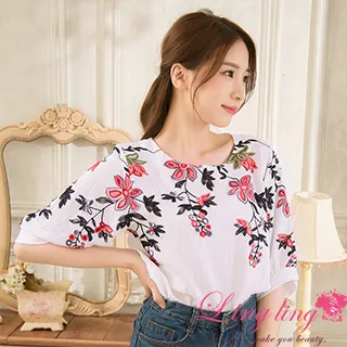 lingling中大尺碼 A4160-01低調奢華圓領袖口布蕾絲珠飾短袖上衣(低調深藍) 歷史價格詳細信息