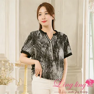 lingling中大尺碼 A4160-01低調奢華圓領袖口布蕾絲珠飾短袖上衣(低調深藍) 歷史價格詳細信息