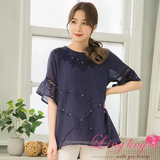 【lingling】V領口荷葉設計綁帶荷葉袖口五分短袖上衣PA4131(共三色) 歷史價格詳細信息