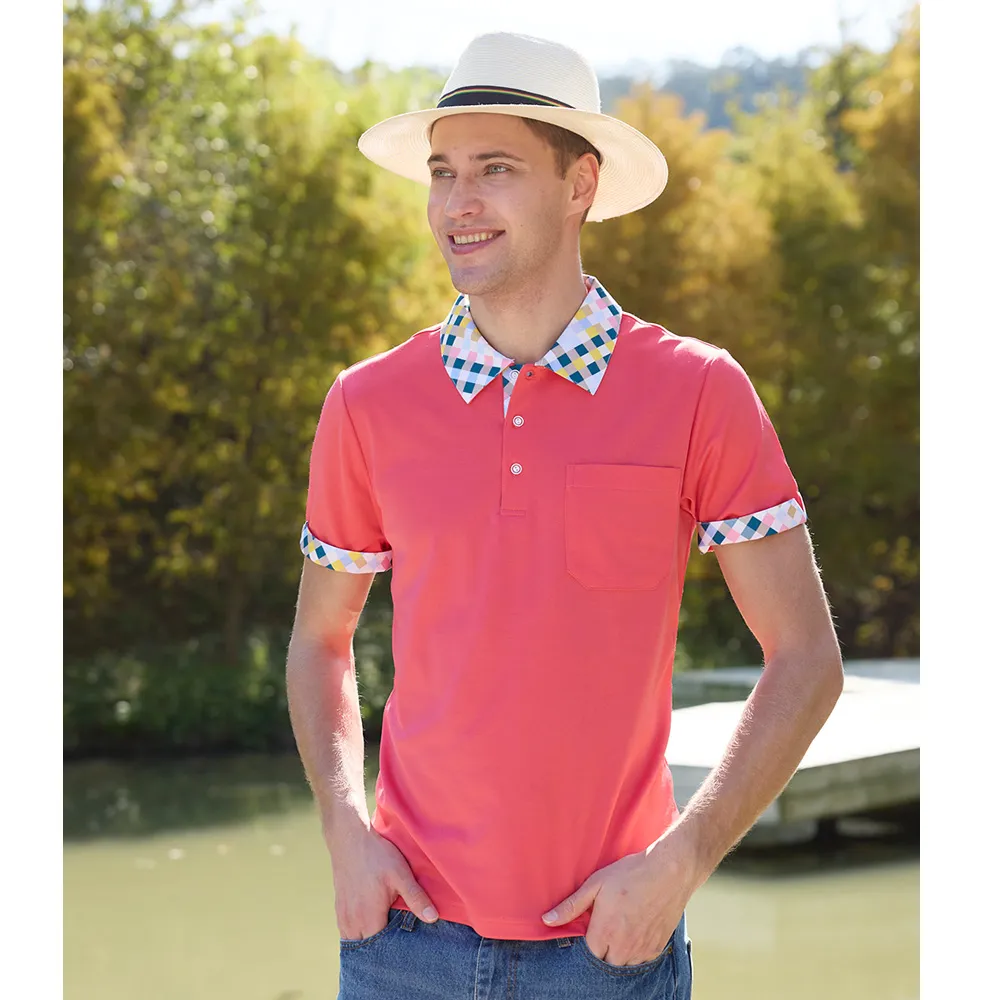 【LEIDOOE】格紋領假兩件男版短袖POLO衫-藍色(16510) 歷史價格詳細信息