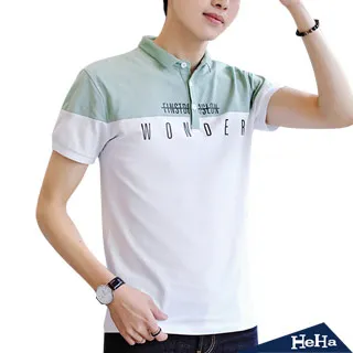 【HeHa】拼色字母修身POLO衫上衣 二色 歷史價格詳細信息