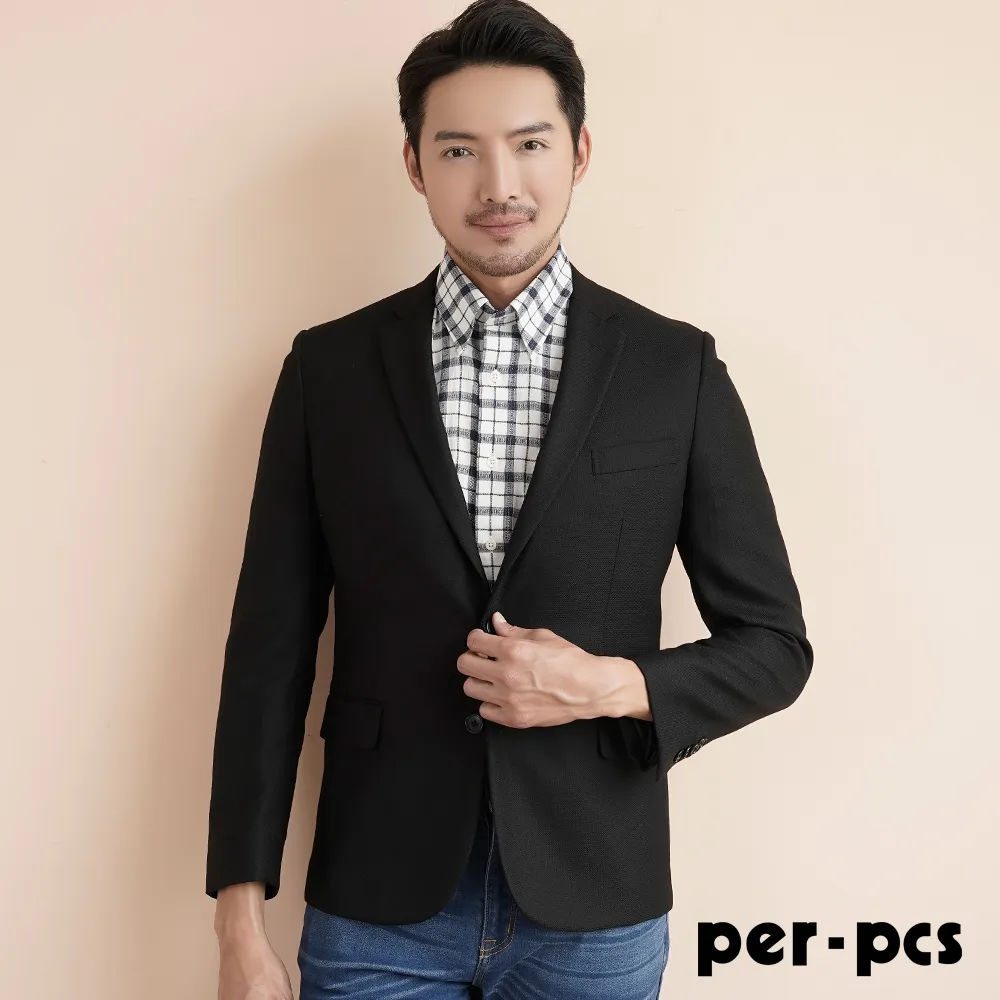 【per-pcs】簡約經典素面合身西裝_黑(718305) 歷史價格詳細信息