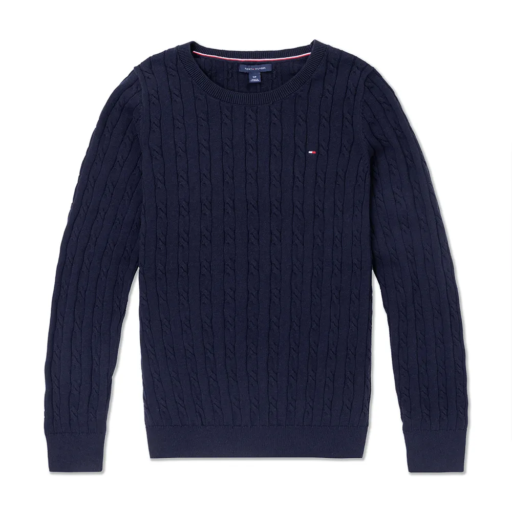 TOMMY 熱銷圓領刺繡小LOGO麻花針織毛衣-深藍色 歷史價格詳細信息