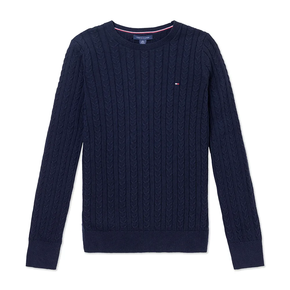 TOMMY 熱銷圓領刺繡小LOGO麻花針織毛衣-深藍色 歷史價格詳細信息
