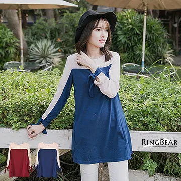 [S-7L熊衣褲語]休閒率性．U312大圓領下擺弧形設計真兩件短袖長版上衣(灰、藍、可可M-2L) 歷史價格詳細信息