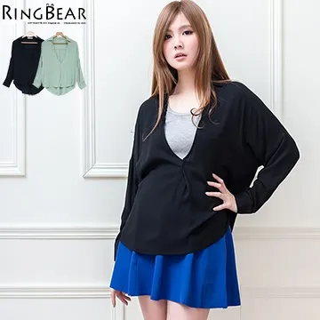 棉麻感大V領褶皺蝙蝠連袖圓弧長短下襬罩衫(黑.綠2L-3L)-I164熊衣褲語 歷史價格詳細信息