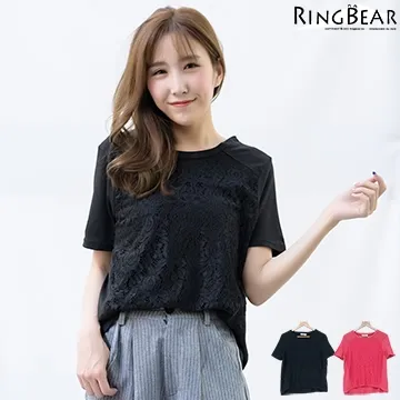 熊衣褲語-U397優雅夢幻甜心圓領前片蕾絲拼接短袖棉質上衣(黑.紅XL-5L) 歷史價格詳細信息