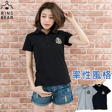 休閒學院風格貼布繡顯瘦POLO純色棉質上衣(黑.灰XL-4L)-H78熊衣褲語 價格比較,價格查詢,歷史價格詳細信息