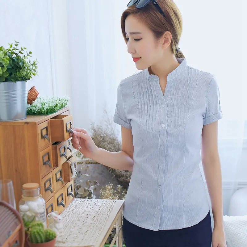 【EE-LADY】條紋V領七分袖襯衫-綠 歷史價格詳細信息