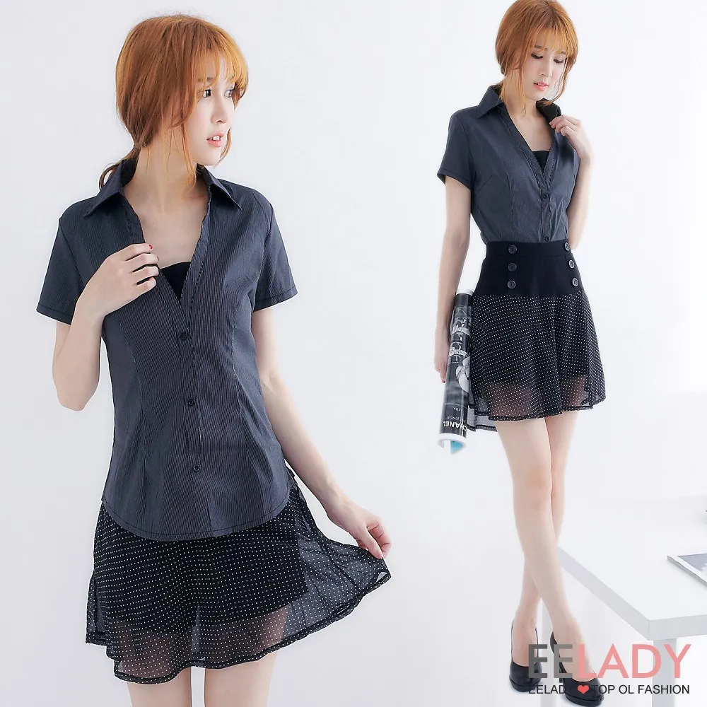 【EE-LADY】V領雙口袋紫灰直紋西裝外套 歷史價格詳細信息