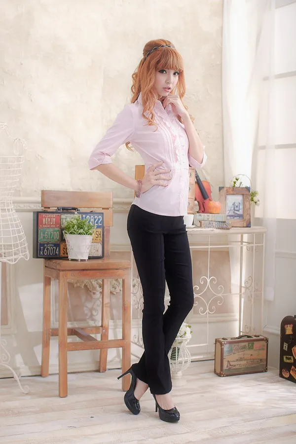 【EE-LADY】線條假腰帶扣長袖襯衫 歷史價格詳細信息