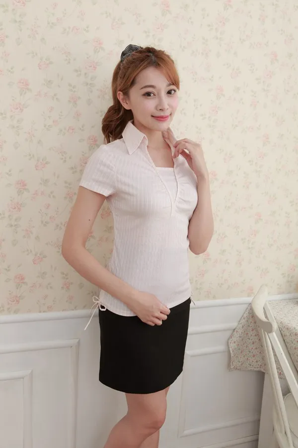 【EE-LADY】條紋V領七分袖襯衫-綠 歷史價格詳細信息