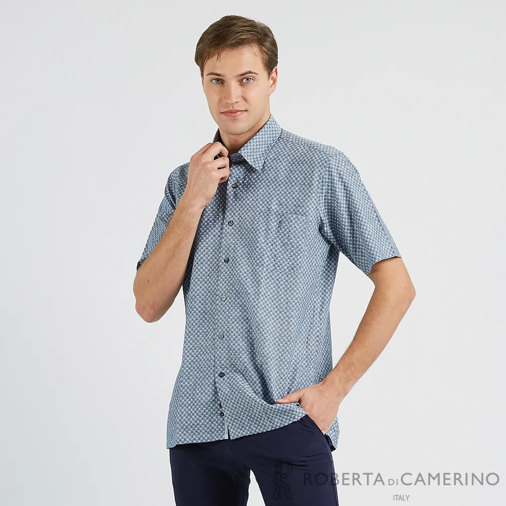ROBERTA諾貝達 奧地利素材 台灣製 純棉合身版 商務型男短袖襯衫 藍 歷史價格詳細信息