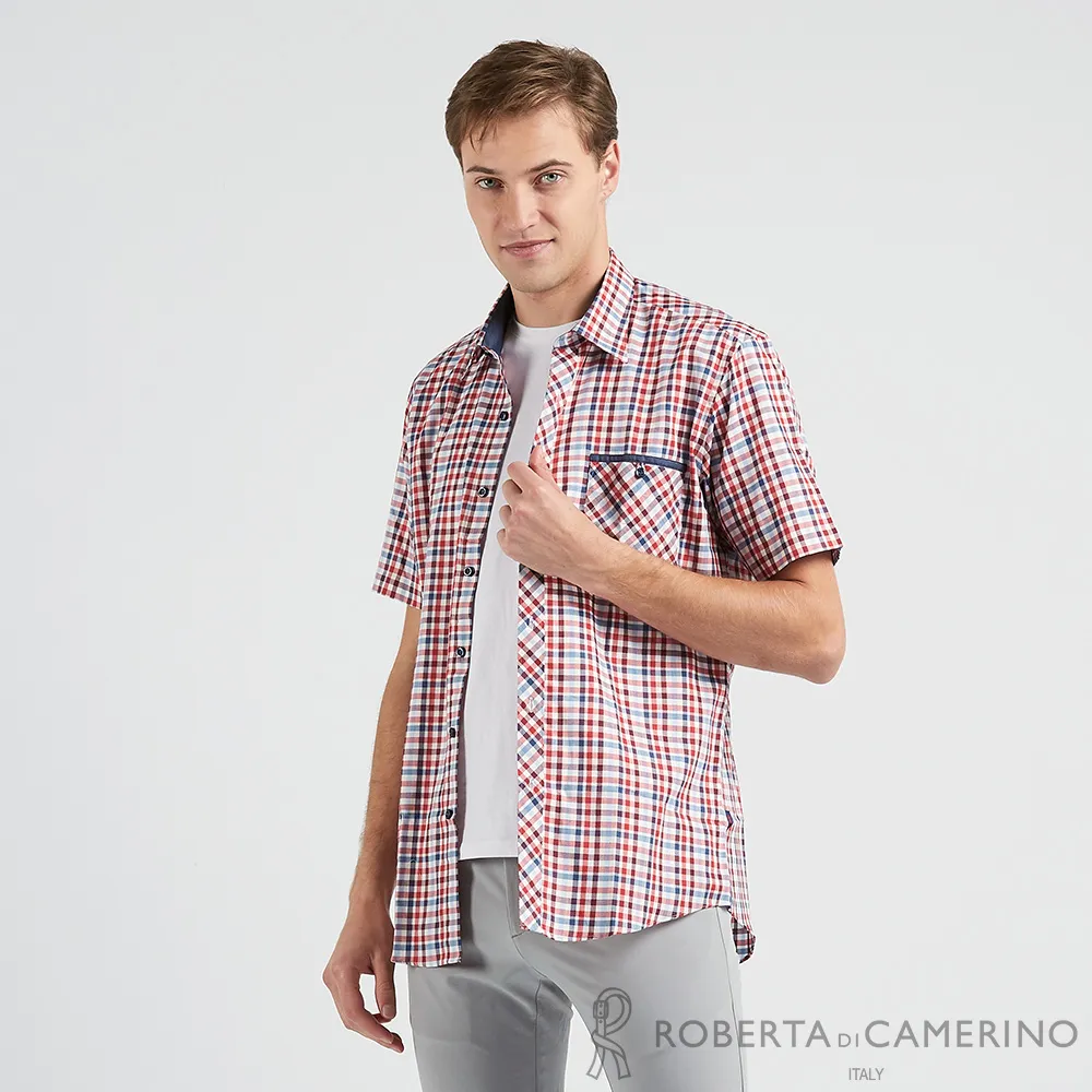 【ROBERTA諾貝達】 男裝 台灣製 修身版 小格子精品 休閒精品短袖襯衫 黑灰 歷史價格詳細信息