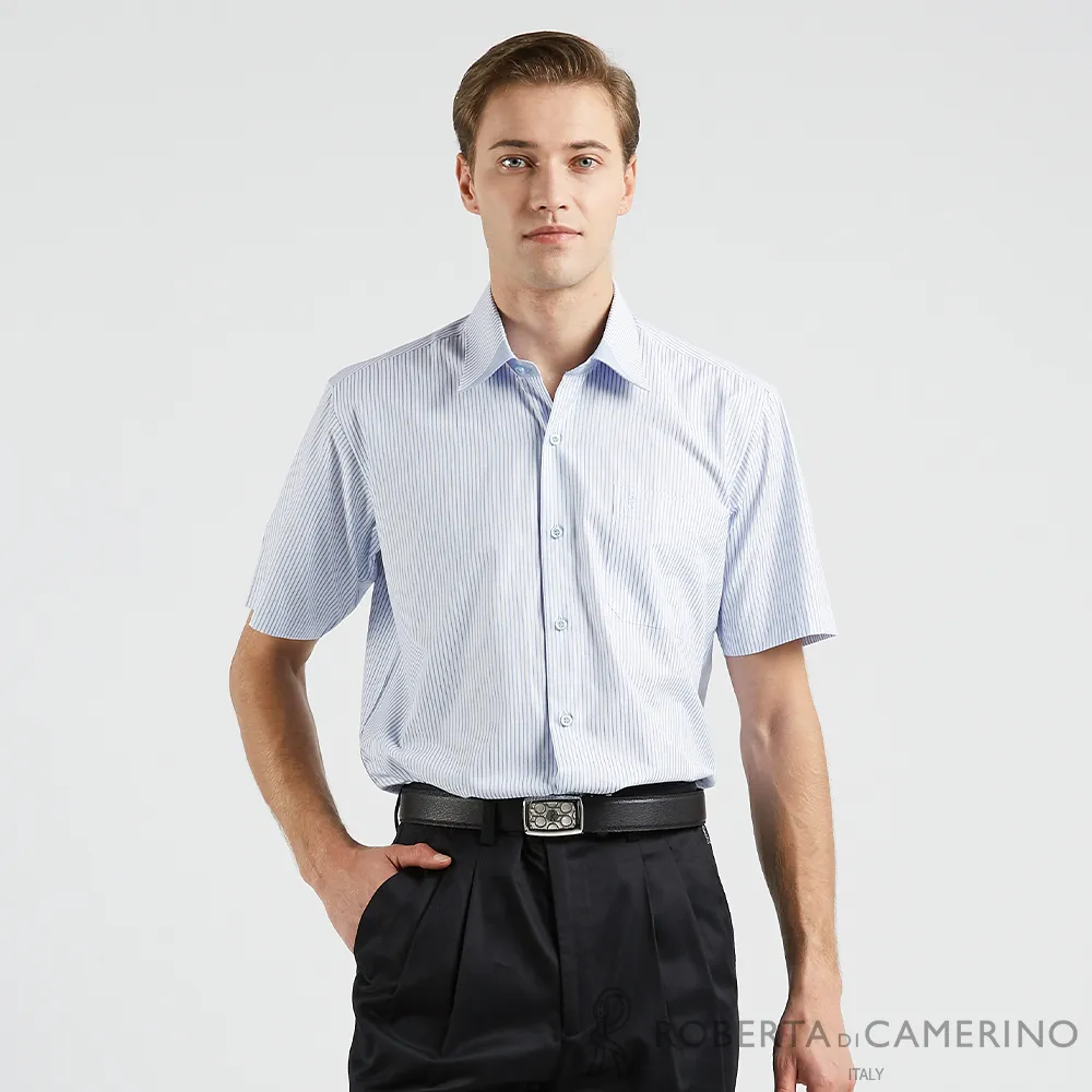 ROBERTA諾貝達  台灣製男裝 商務必備款 條紋白底短袖襯衫 藍 歷史價格詳細信息