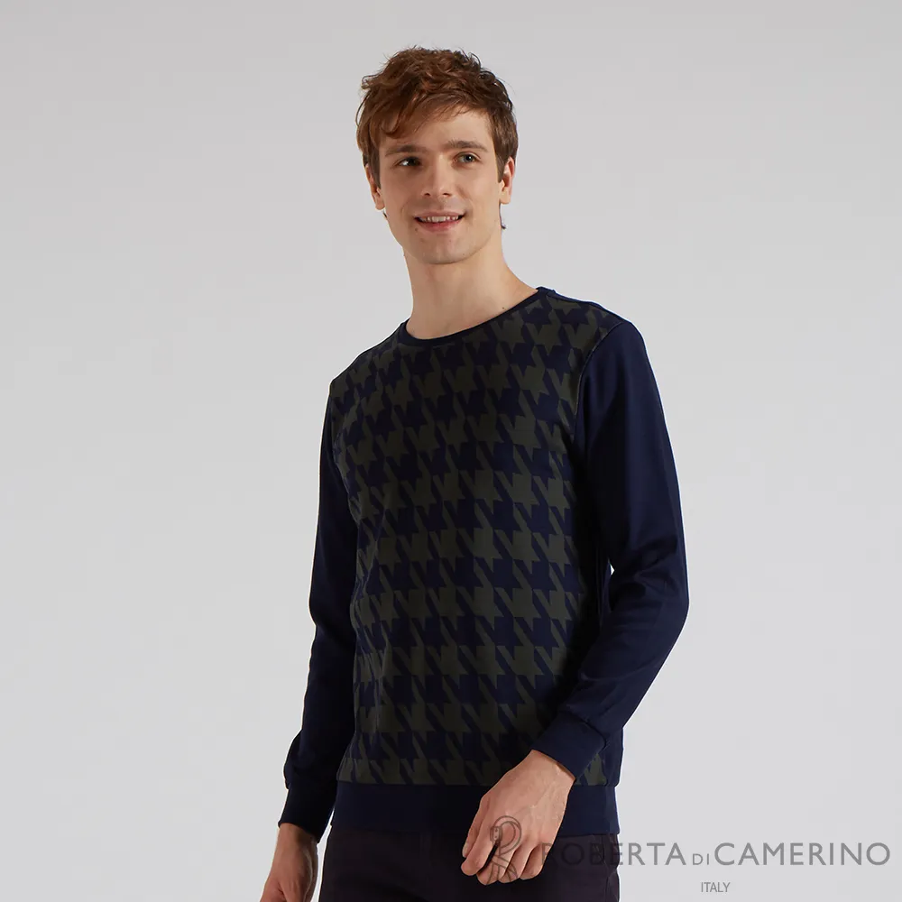 【ROBERTA諾貝達】 秋冬男裝 千鳥格紋圓領長袖POLO棉衫 綠 歷史價格詳細信息