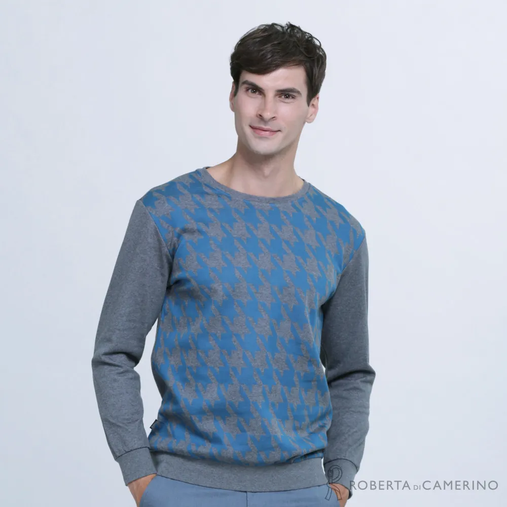 【ROBERTA諾貝達】 秋冬男裝 千鳥格紋圓領長袖POLO棉衫 綠 歷史價格詳細信息