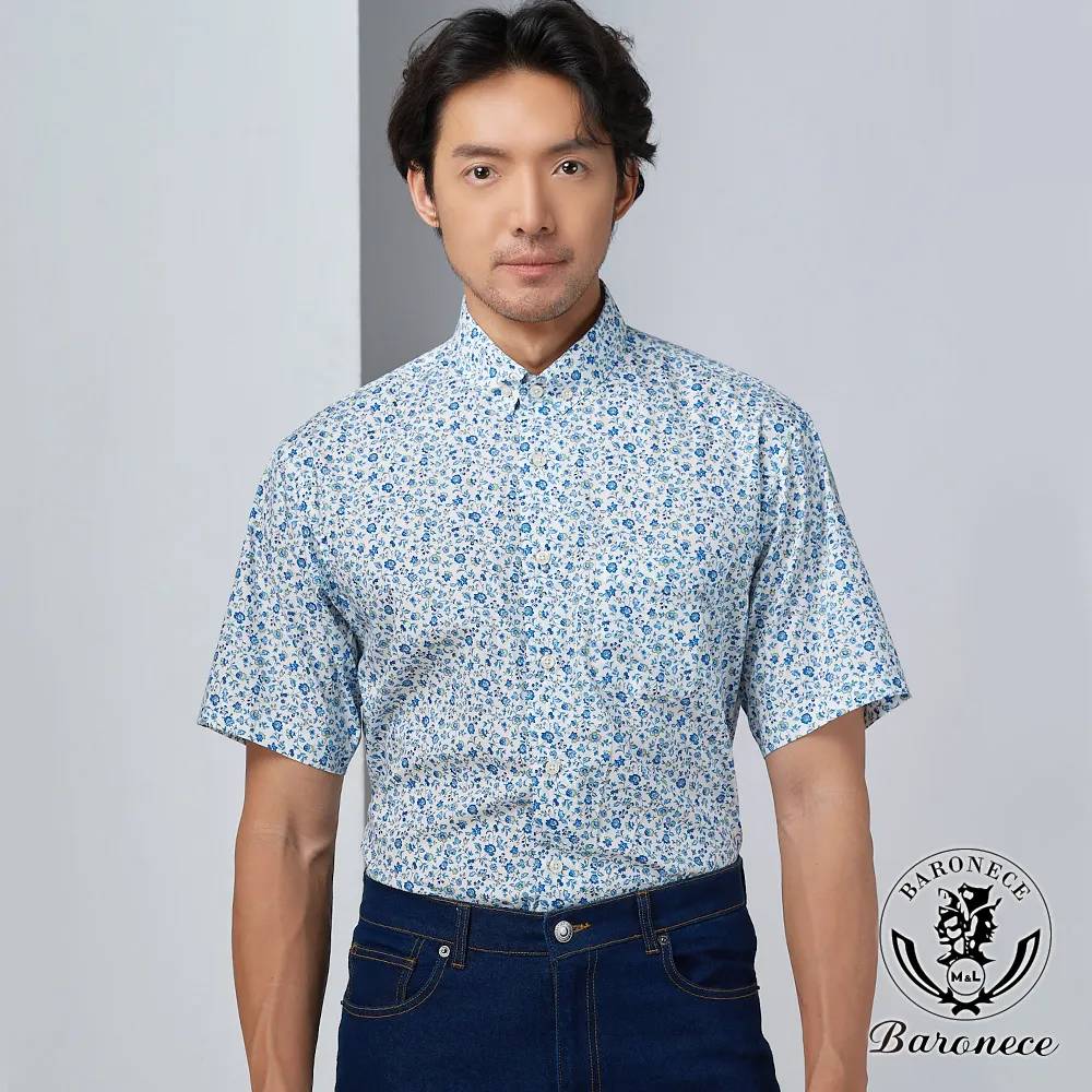 【BARONECE】休閒雅緻印花短袖襯衫_綠(522411-16) 歷史價格詳細信息