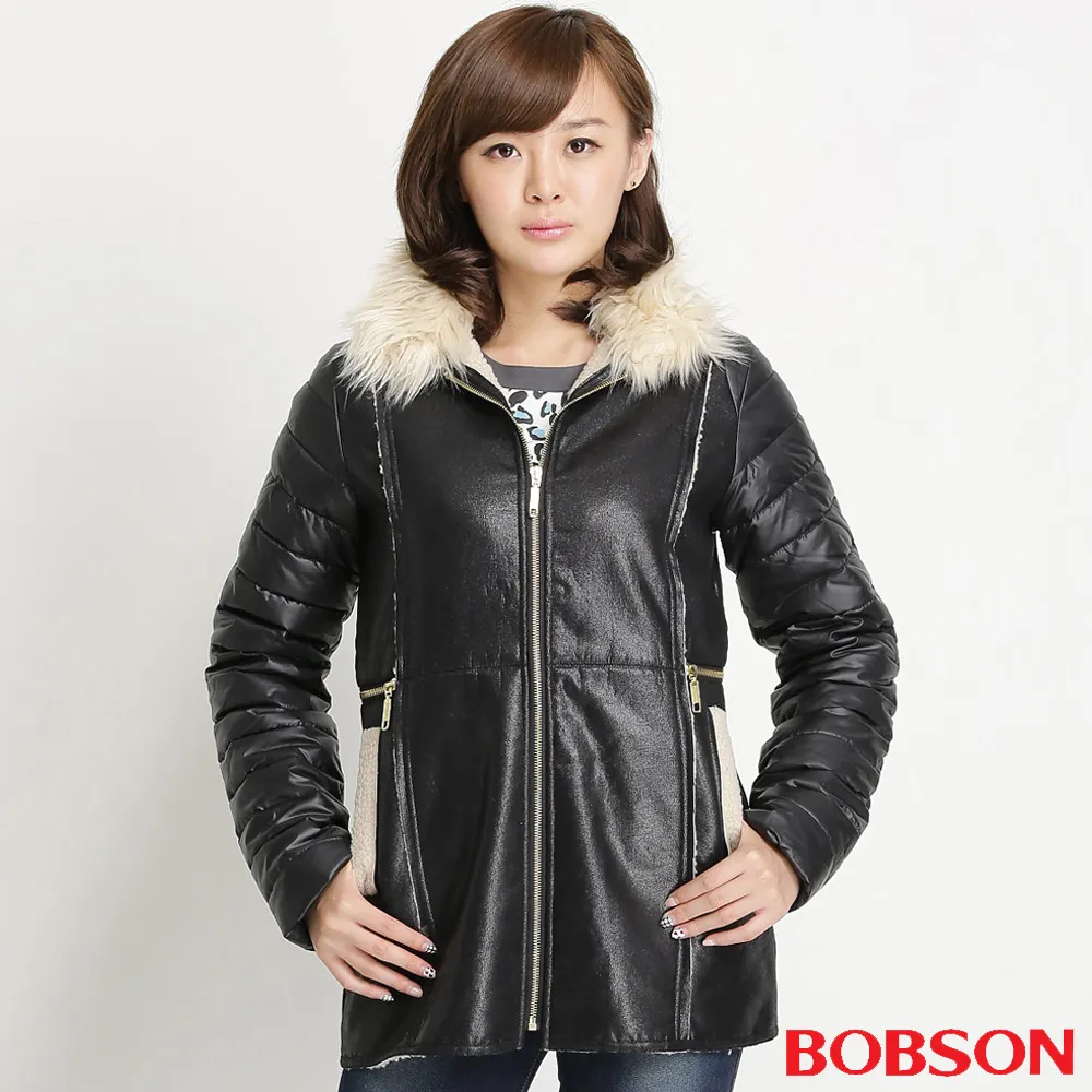 【BOBSON】女款麂皮貼合毛絨外套(黑34113-88) 歷史價格詳細信息