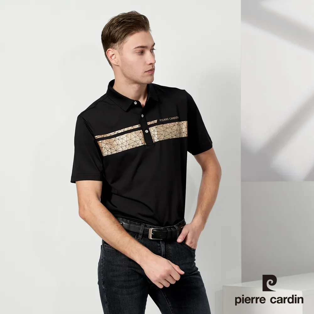 【pierre cardin 皮爾卡登】男款 吸濕排汗彈性胸前印花襯衫領短袖polo衫-黑色 (5237204-99) 價格比較,價格查詢,歷史價格詳細信息
