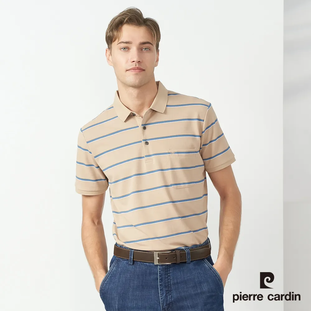【Pierre Cardin皮爾卡登】 男裝 橫條短袖POLO衫-藍色 (5237261-36) 歷史價格詳細信息