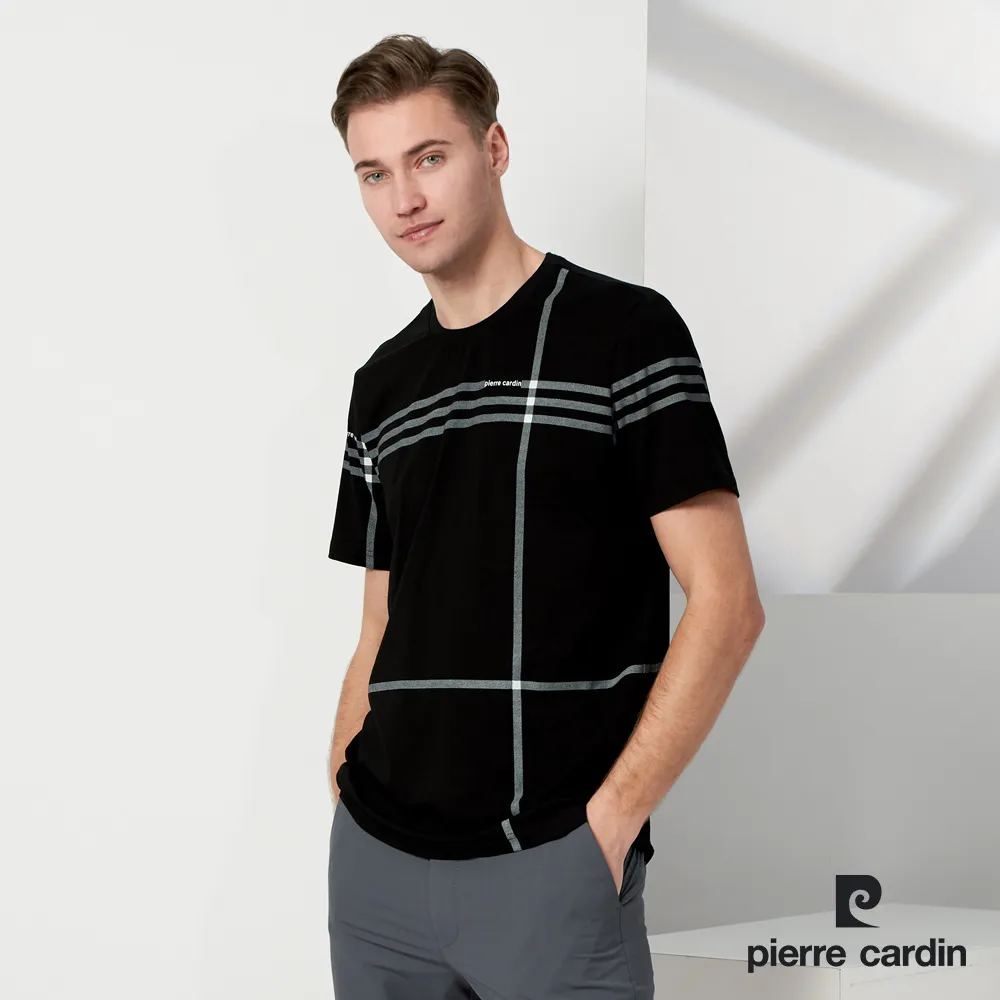 【pierre cardin 皮爾卡登】男款 大定位格子印花圓領T恤-黑色 (5237281-99) 歷史價格詳細信息