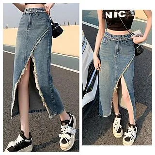 SCL牛仔個性文青風開衩長裙 歷史價格詳細信息