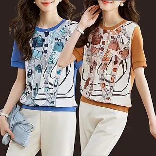 Akara 歐風抽象拼接圖塊顯瘦上衣 歷史價格詳細信息