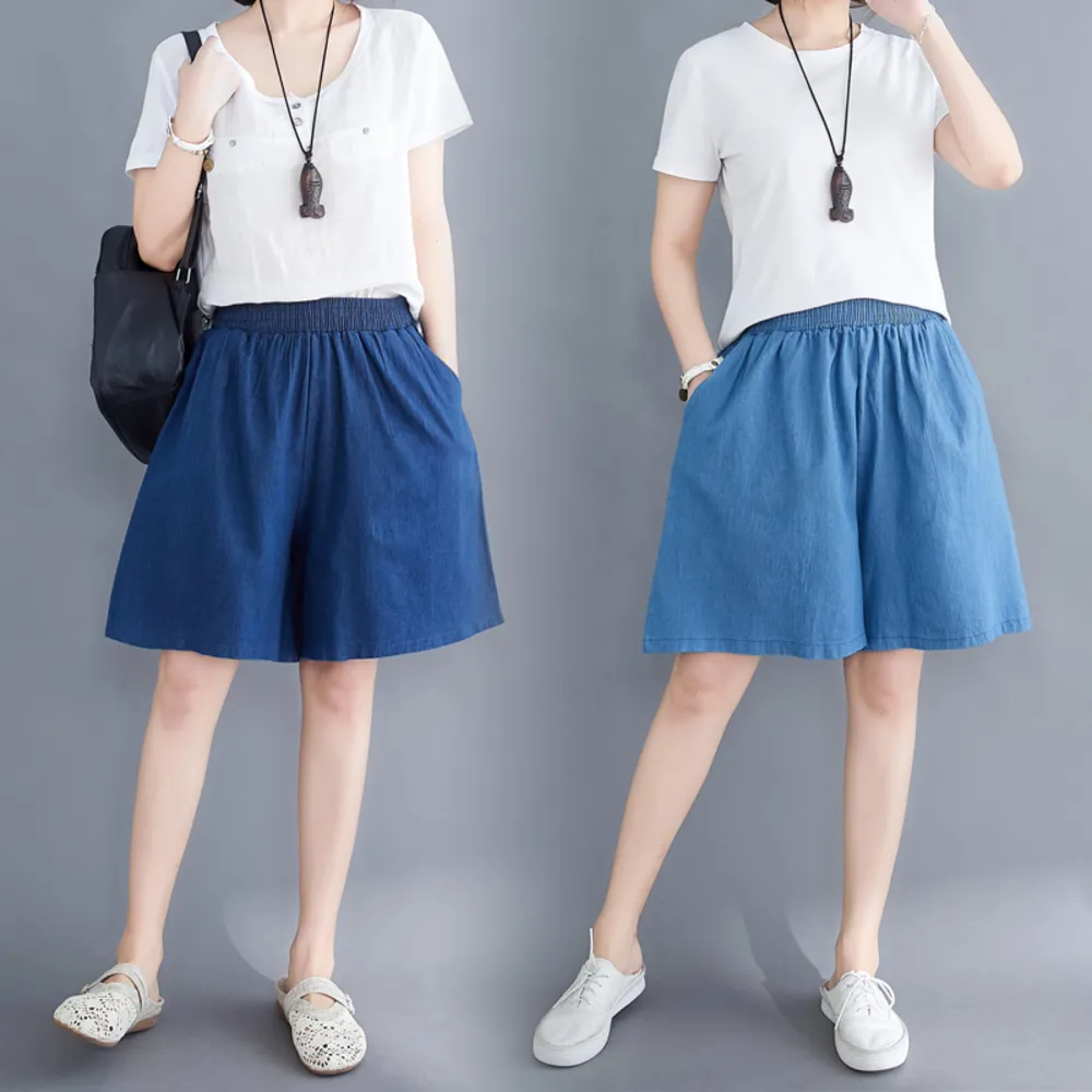 大尺碼-涼感牛仔短褲-刷白藍-18108 歷史價格詳細信息