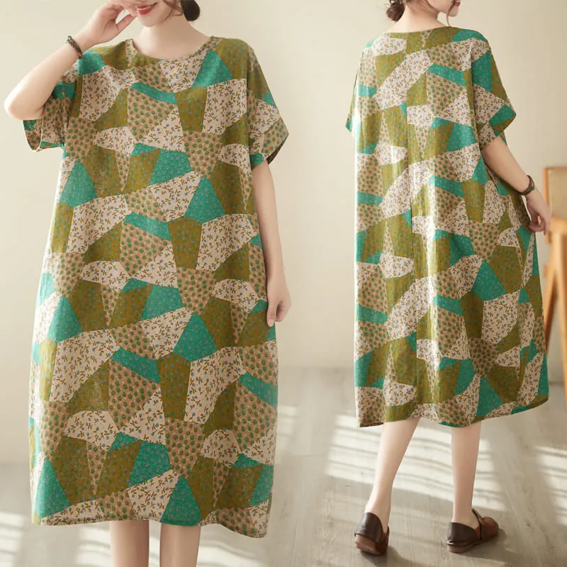 AKARA 涼感 棉麻 大碼 清質感棉麻藍染短袖洋裝 3XL可(涼感 棉麻 中大尺碼 短袖) 歷史價格詳細信息