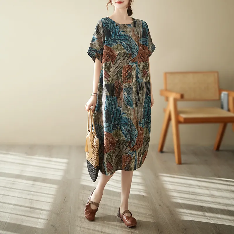 AKARA 涼感 棉麻 大碼 清質感棉麻藍染短袖洋裝 3XL可(涼感 棉麻 中大尺碼 短袖) 歷史價格詳細信息