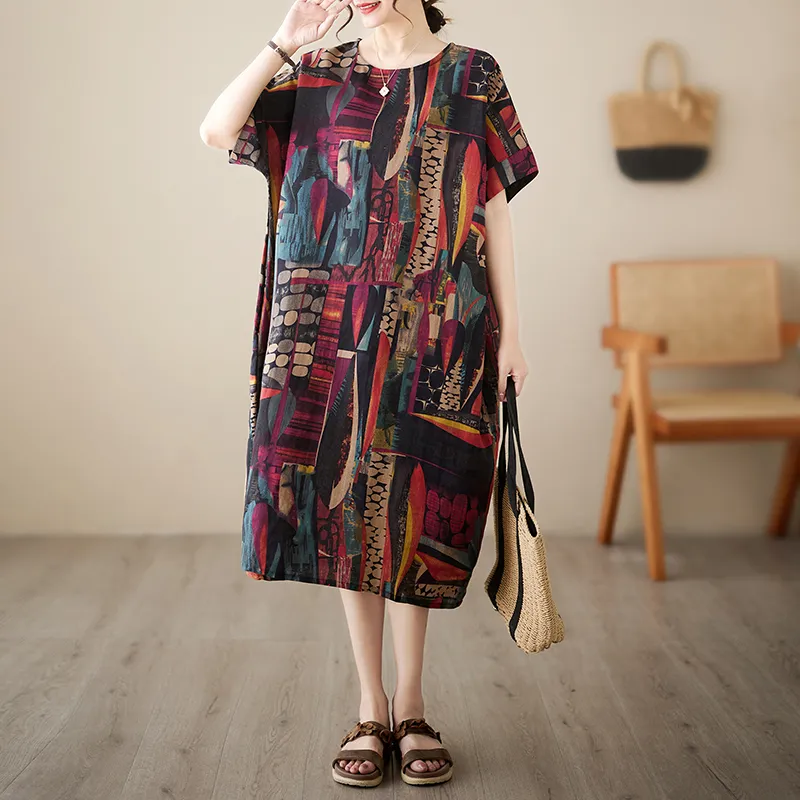 AKARA 涼感 棉麻 大碼 清質感棉麻藍染短袖洋裝 3XL可(涼感 棉麻 中大尺碼 短袖) 歷史價格詳細信息