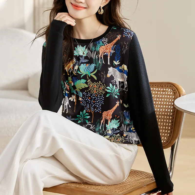 AKARA 時尚美加分雪紡藍拼接長袖上衣(中大尺碼 秋新品 顯瘦 雪紡 長袖) 歷史價格詳細信息