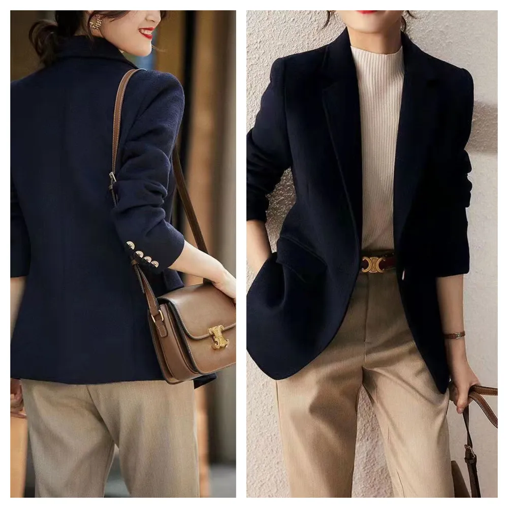 AKARA 俐落大翻領時尚都會風毛呢外套大衣**2XL 歷史價格詳細信息