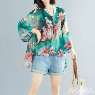 AKARA 日系綠野碎花五分袖舒適裙連身洋裝 歷史價格詳細信息