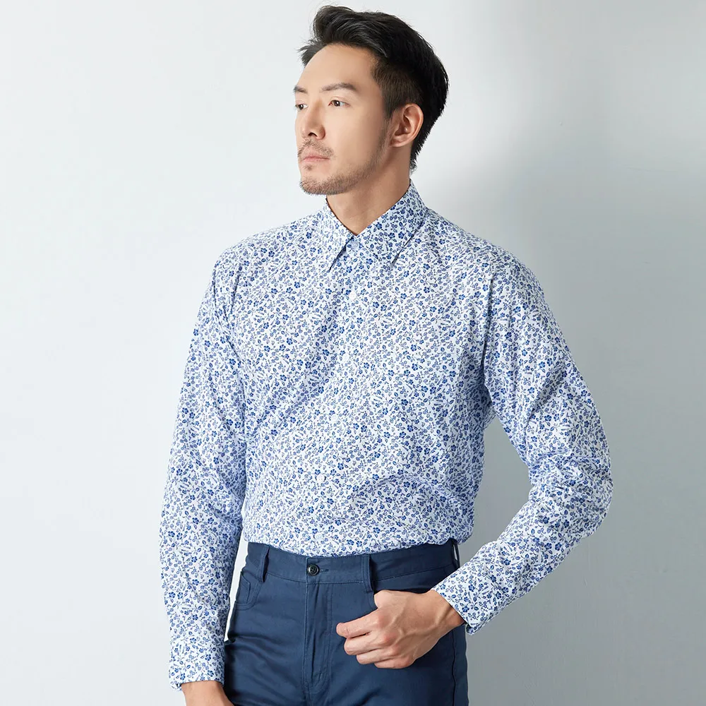 【BARONECE】品味印花休閒長袖合身襯衫_紫(518462) 歷史價格詳細信息