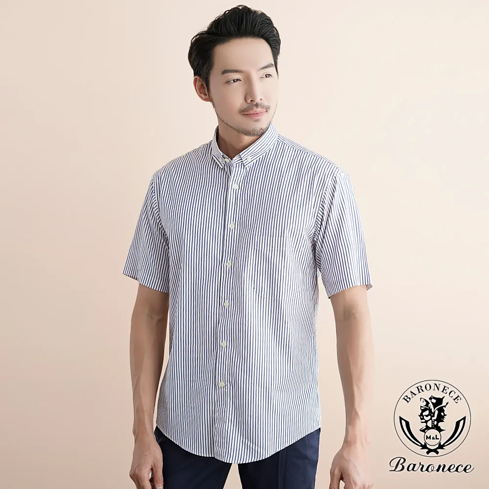 【BARONECE】英式經典格紋純棉短袖襯衫_藍(519401-10) 歷史價格詳細信息