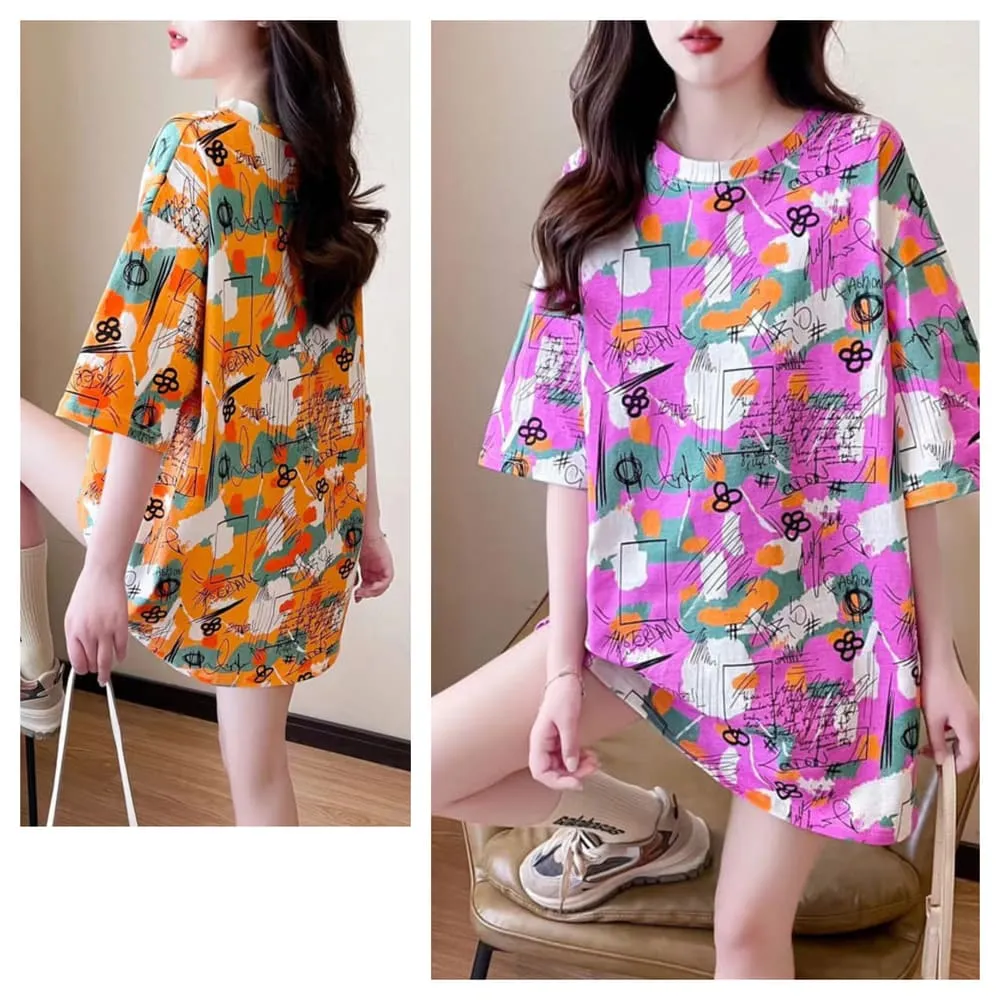 買1送1 兩件組 韓風時尚塗鴉字母大尺碼寬鬆五分袖上衣 (中大尺碼 大學Ｔ 上衣 五分袖) 歷史價格詳細信息