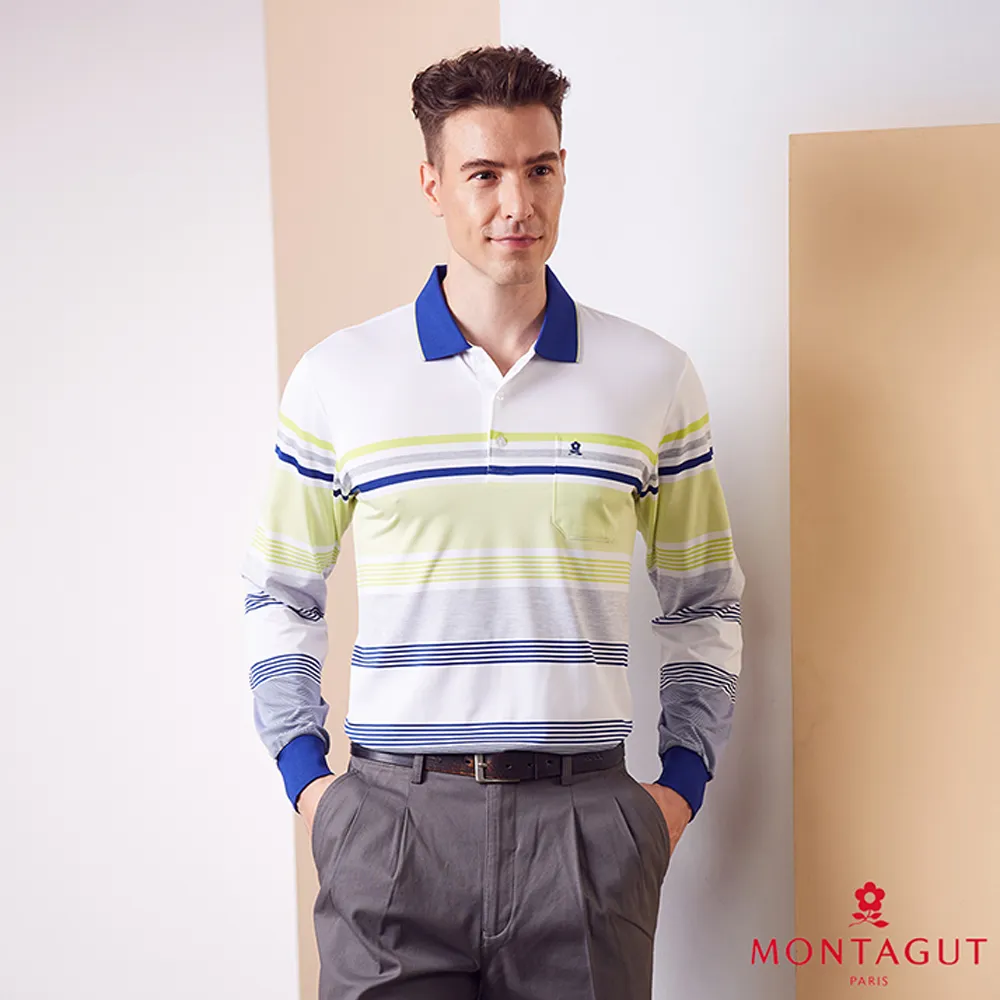 【MONTAGUT夢特嬌】MIT台灣製經典LOGO素色長袖POLO衫 (W3269-68亞麻藍) 歷史價格詳細信息