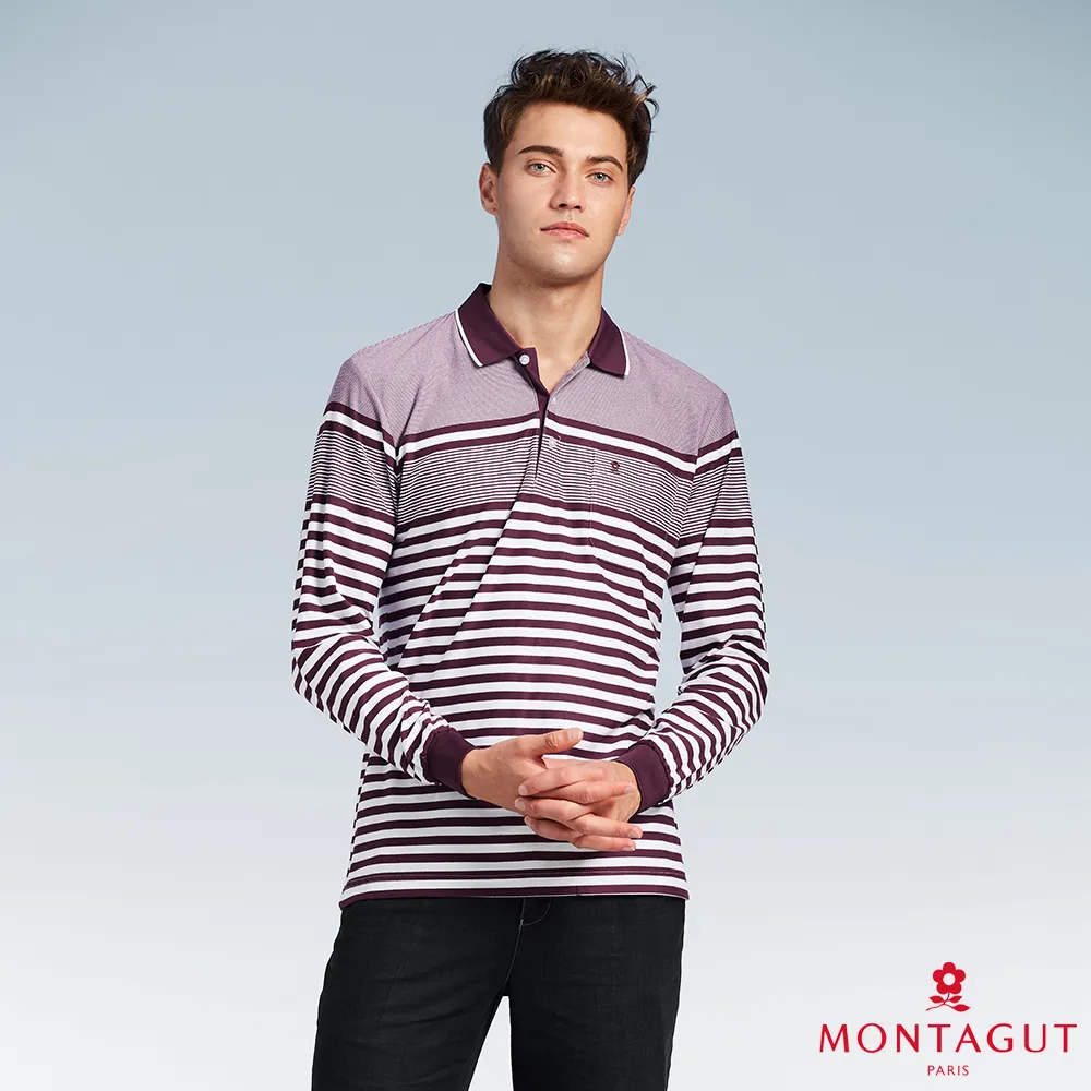 【MONTAGUT夢特嬌】MIT台灣製經典LOGO素色長袖POLO衫 (W3269-68亞麻藍) 歷史價格詳細信息