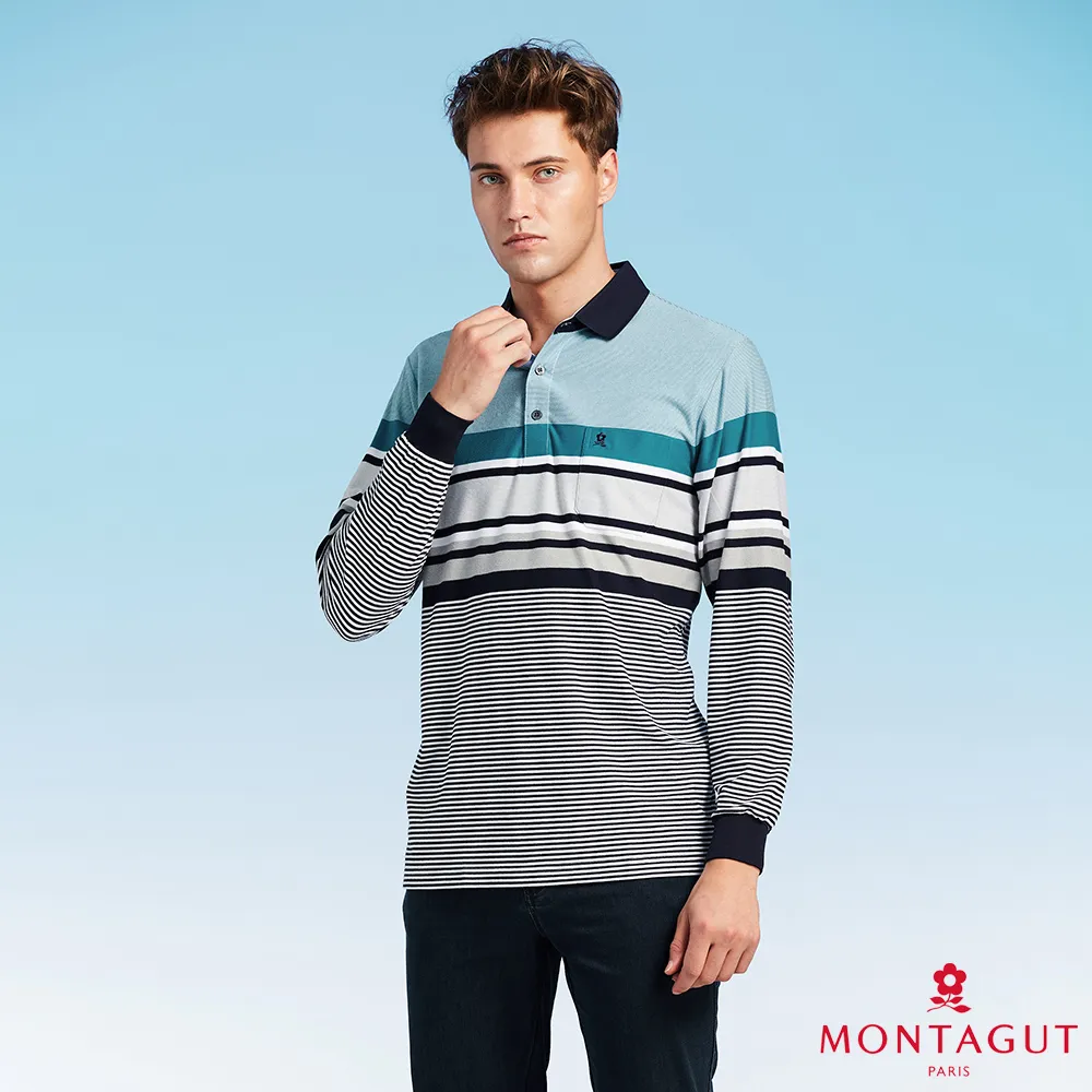 【MONTAGUT夢特嬌】MIT台灣製經典LOGO素色長袖POLO衫 (W3269-68亞麻藍) 歷史價格詳細信息