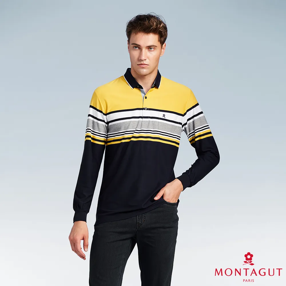 【MONTAGUT夢特嬌】MIT台灣製經典LOGO素色長袖POLO衫 (W3269-68亞麻藍) 歷史價格詳細信息