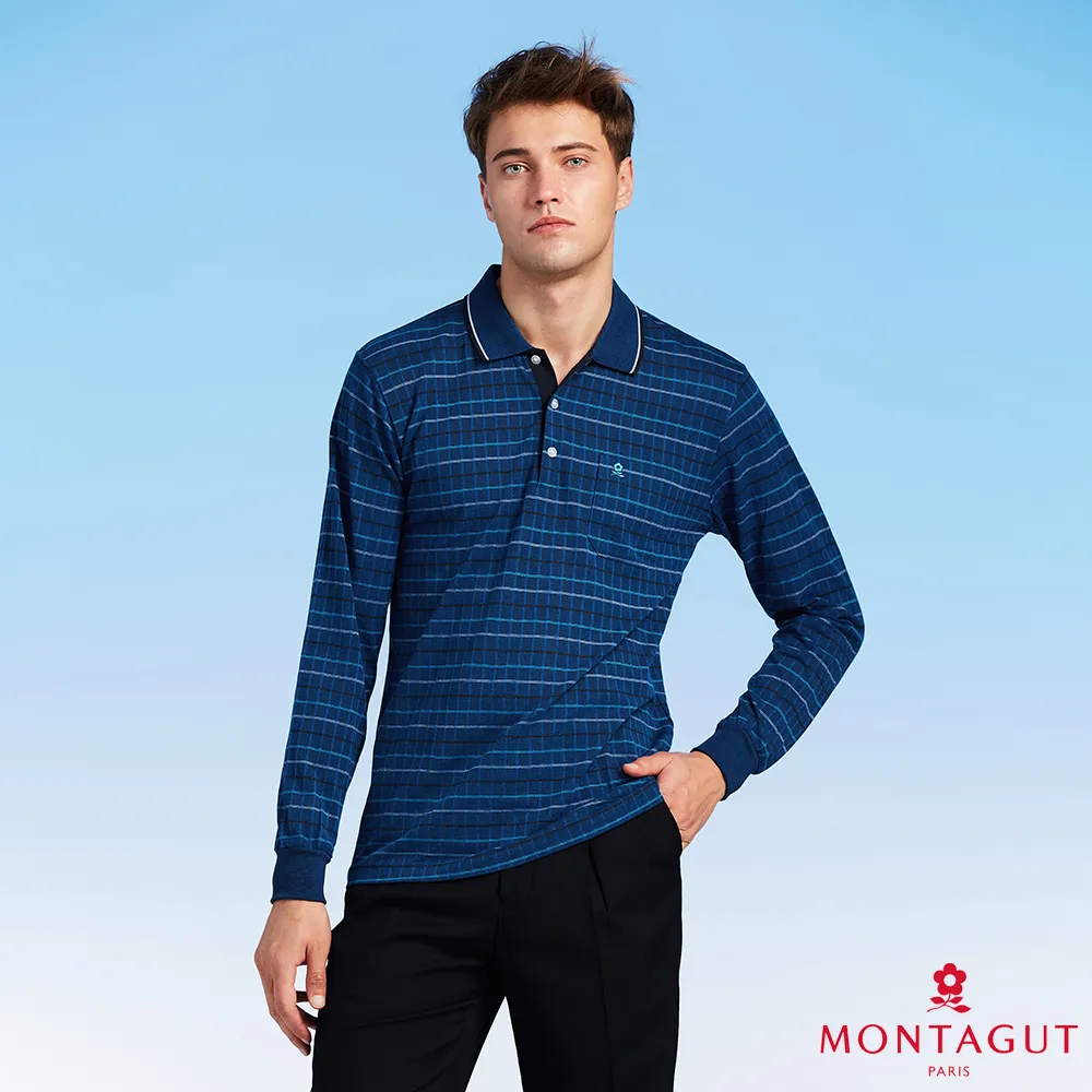 【MONTAGUT夢特嬌】MIT台灣製經典LOGO素色長袖POLO衫 (W3269-68亞麻藍) 歷史價格詳細信息