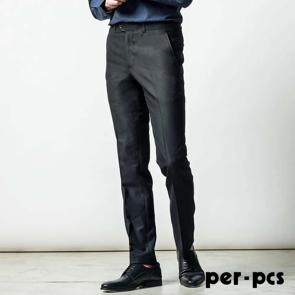 【per-pcs】簡約素色彈性合身平面西褲_黑色(718106) 歷史價格詳細信息