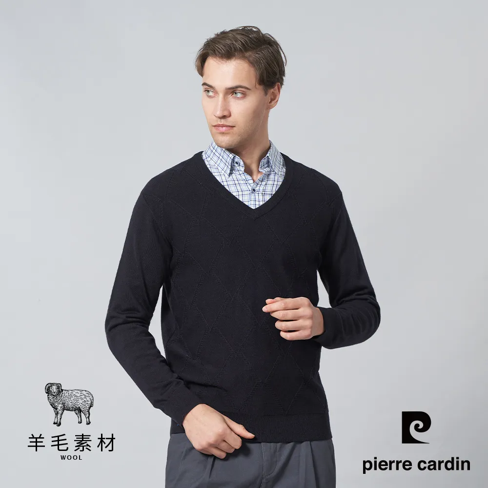 【pierre cardin 皮爾卡登】男裝 混紡羊毛定位線條緹花圓領針織毛衣-灰色 (5245473-96) 歷史價格詳細信息