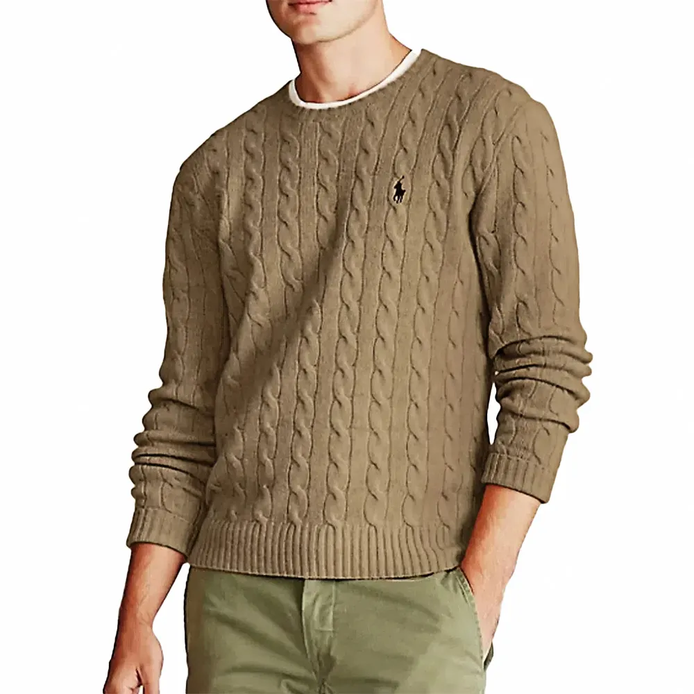 Polo Ralph Lauren RL 熱銷圓領刺繡小馬純棉麻花針織毛衣-燕麥色 歷史價格詳細信息
