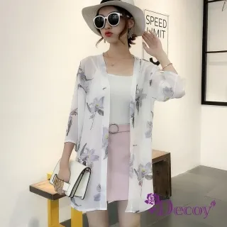【Decoy】雪紡印花＊七分袖防曬輕薄罩衫外套/藍色海棠 歷史價格詳細信息