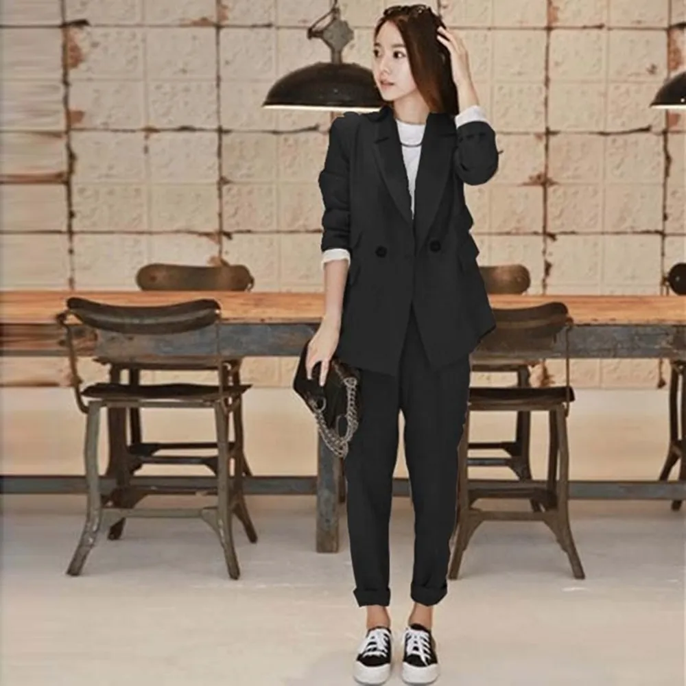 女西裝外套九分褲兩件套-春夏經典純色韓版女套裝2色73xs32【巴黎精品】 歷史價格詳細信息